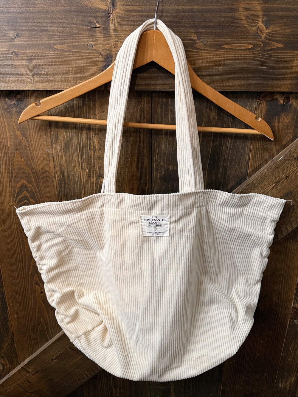 SEZANE Les Composantes Octobre Ecru Corduroy Tote Bag Cream Canvas Lined - Picture 2 of 7